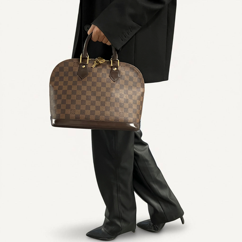 LOUIS VUITTON Authentic Alma PM Damier Ebene Satchel Handbag FL2069