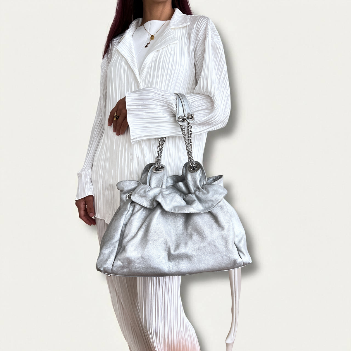 Christian Dior Le Trente Silver Leather Hobo Shoulder Bag