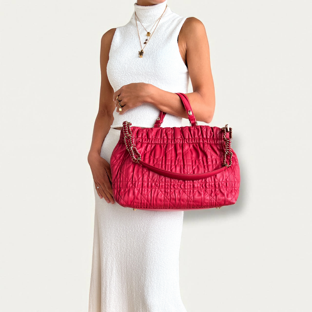 Christian Dior Red Delices Gaufre Cannage Soft Leather Quilted Bag