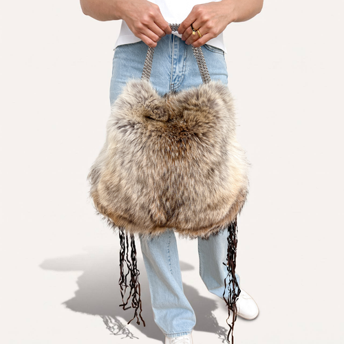 Authentic Christian Louboutin Marianna medium rider coyote fur chains shoulder handbag