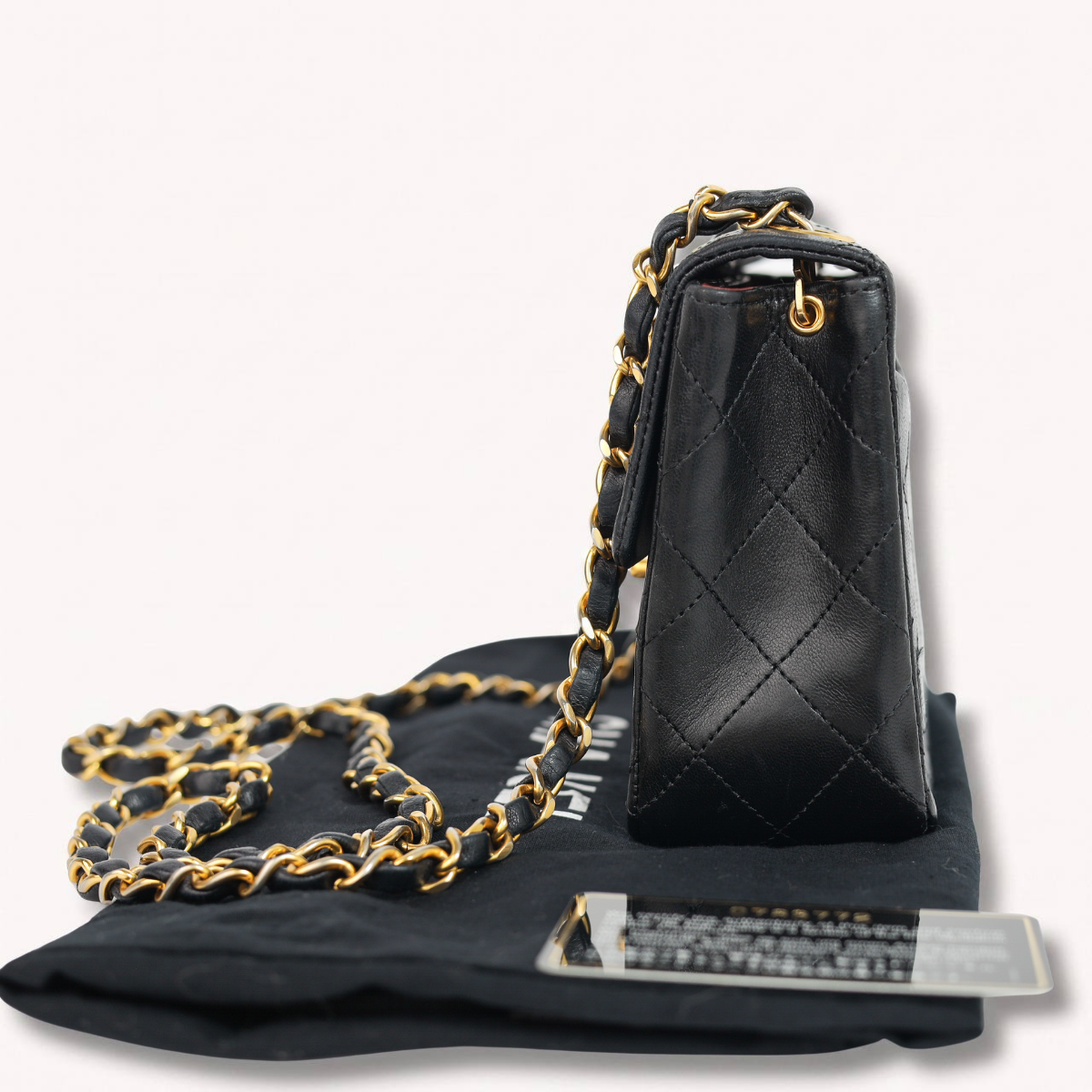 Authentic Chanel Mini square one flap Lambskin chain Shoulder Bag crossbody black