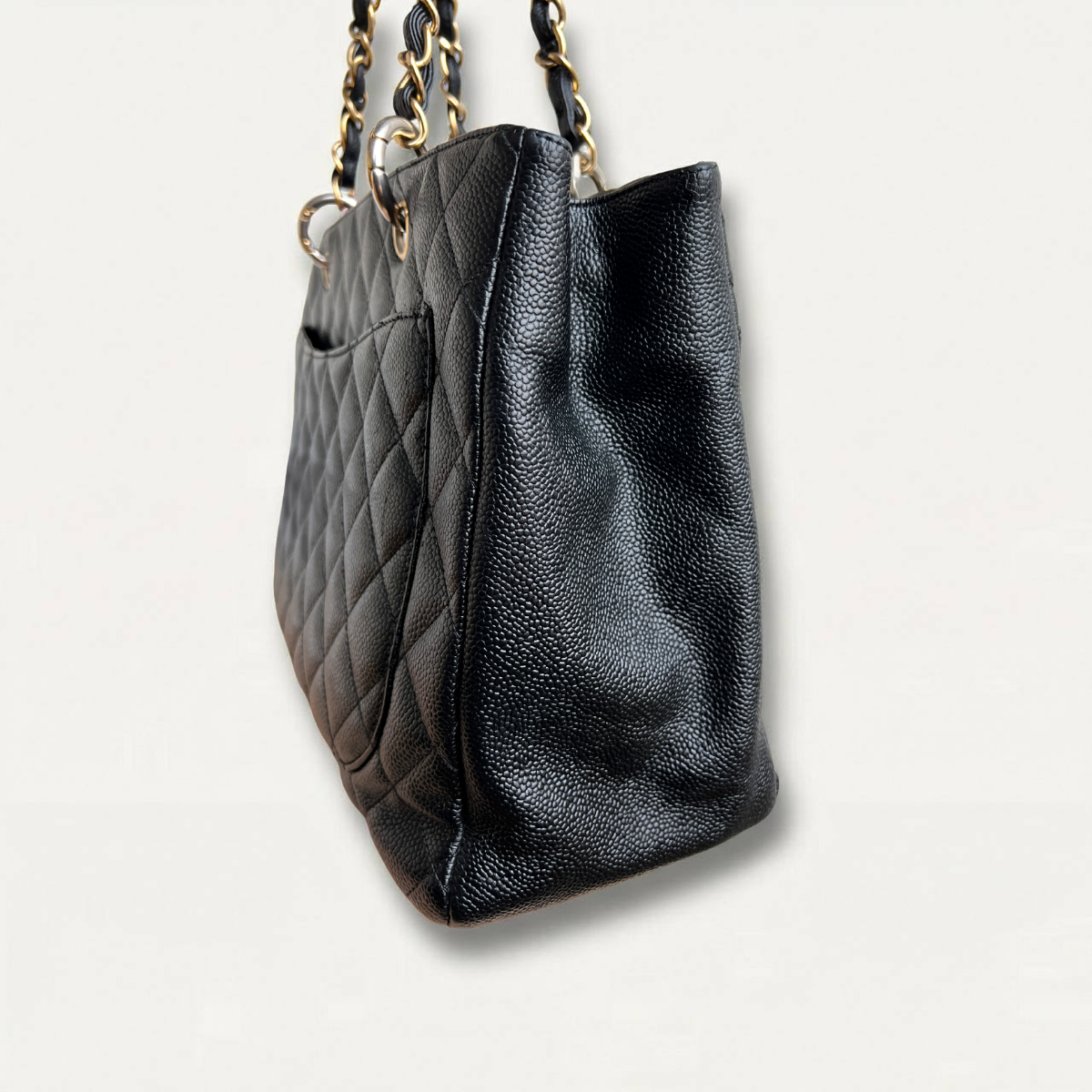 Chanel Black Quilted Caviar Leather CC Logo Grand Shopper Bag