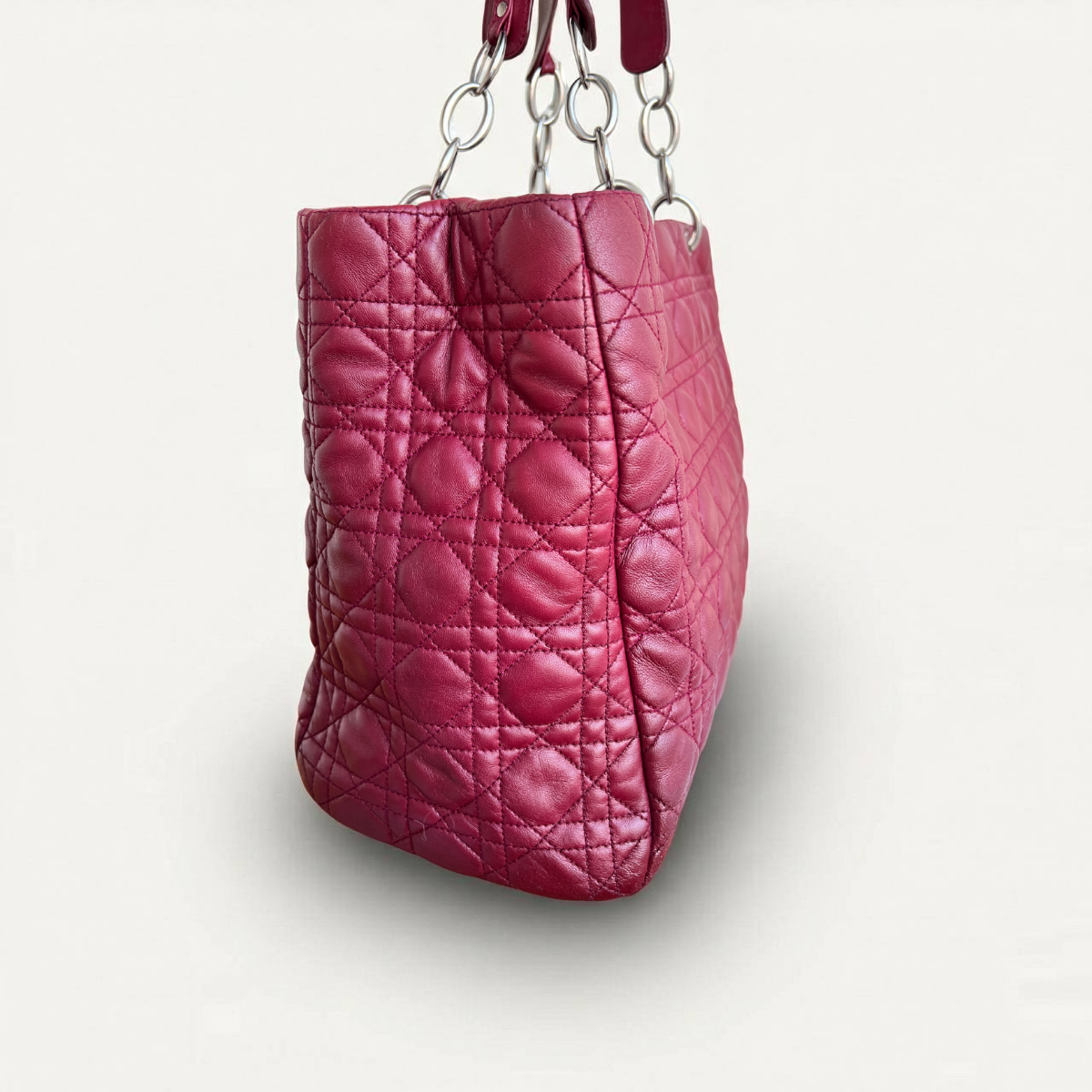 Dior Dark Red Soft Quilted Cannage Leather Shopping Tote