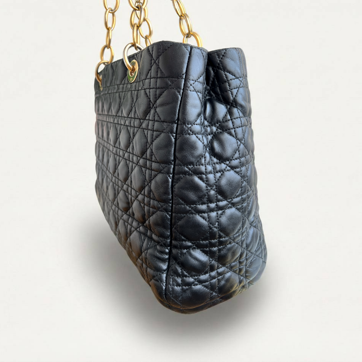 Christian Dior Tote Canage Black Quilted Leather Bag