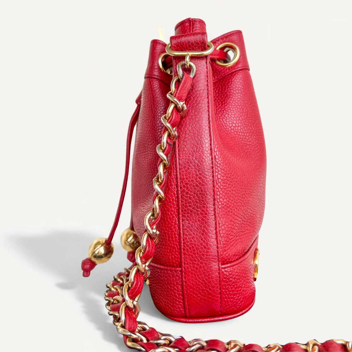Chanel  CC Bucket  Mini Triple coco mark Caviar Shoulder Crossbody  red Bag
