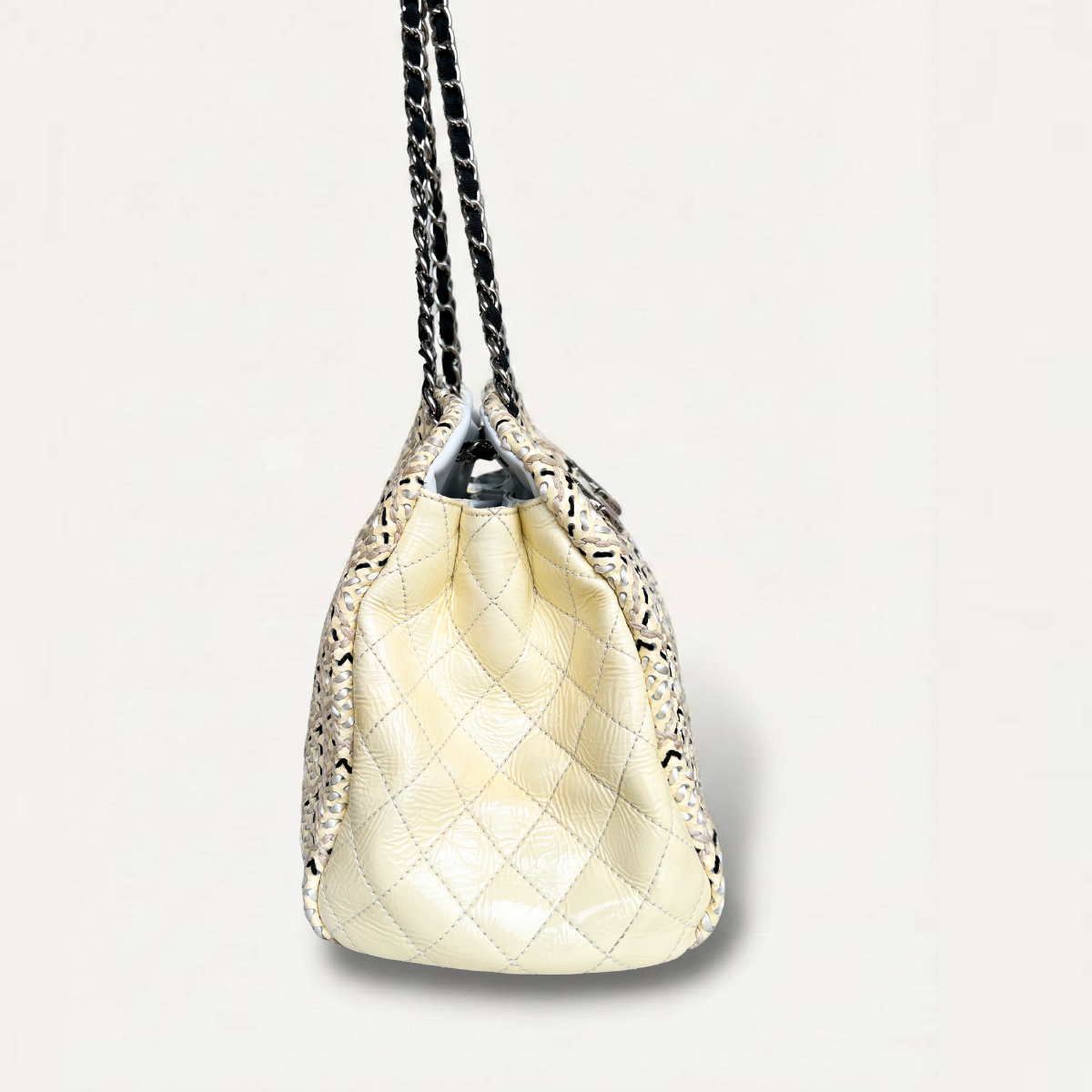 Chanel  Mademoiselle tweed beige patent Stitch shoulder Bag