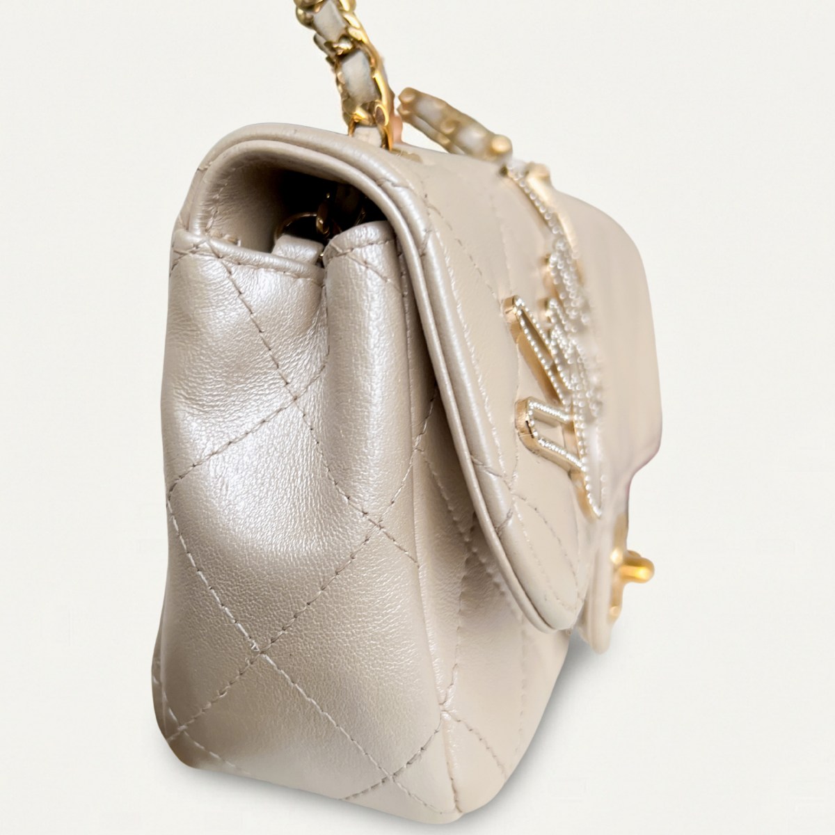 Chanel Emoticon Classic Flap Beige Lambskin Small Crossbody Bag