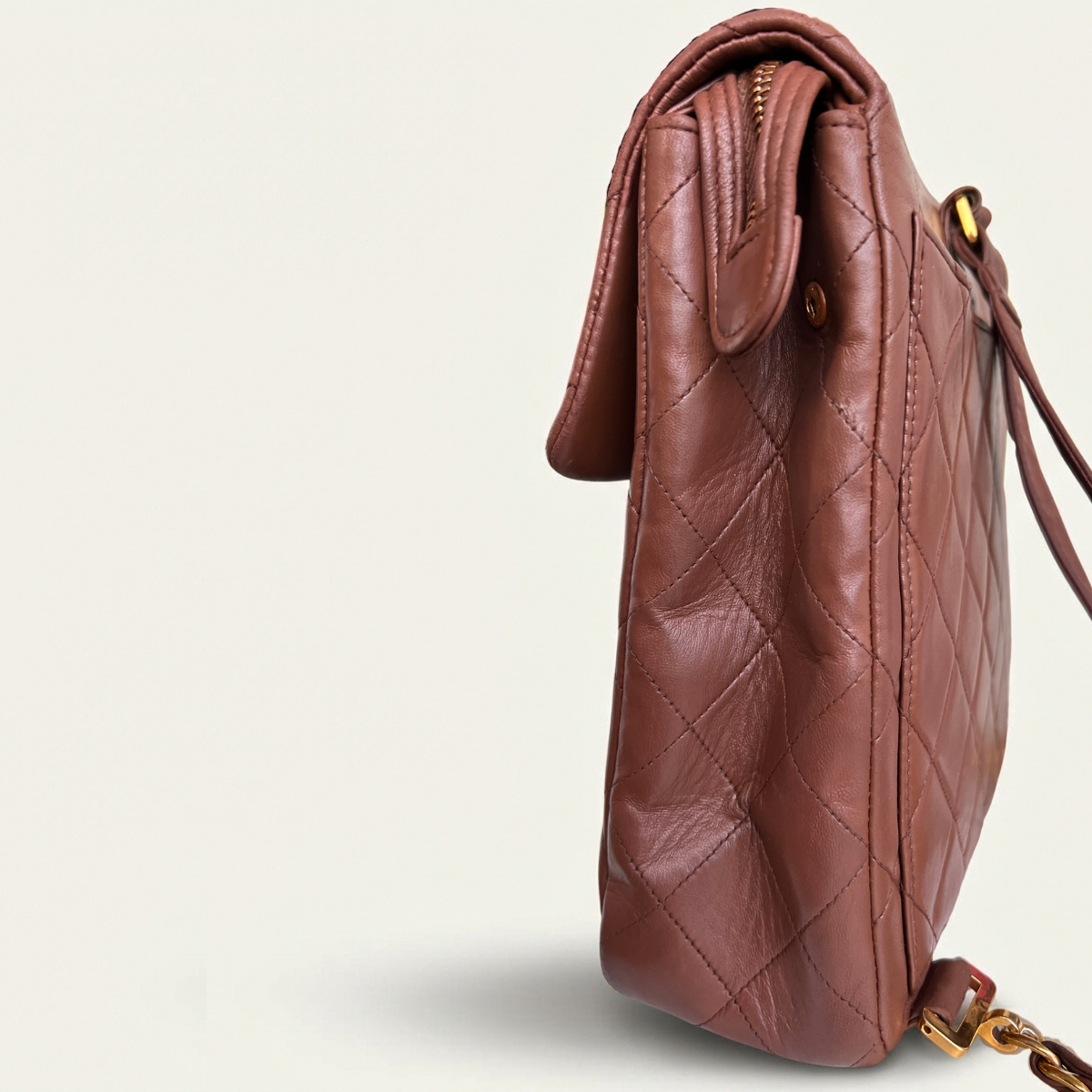 Authentic Chanel Backpack Brown Lambskin Leather Quilted Vintage