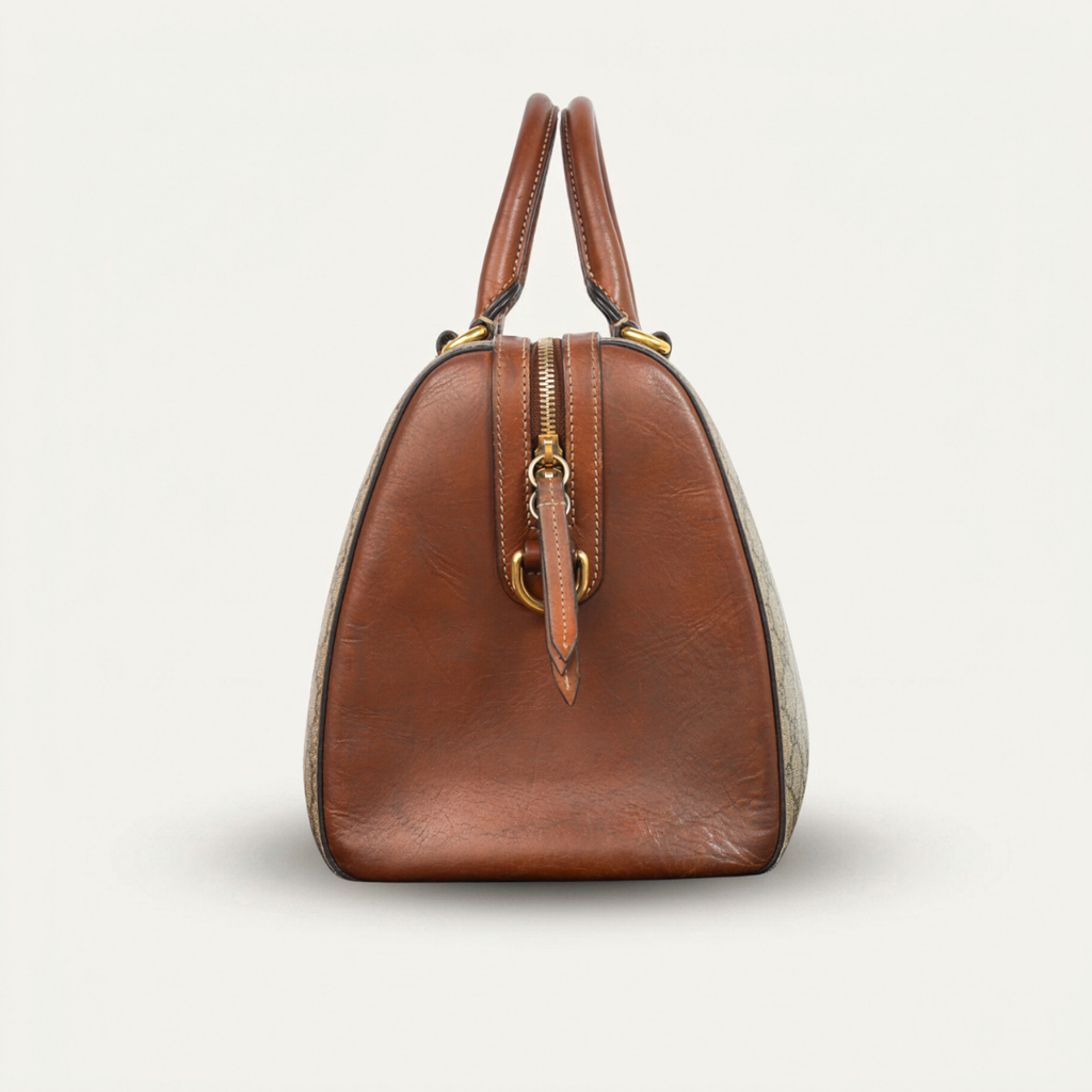 Authentic Gucci Boston Supreme Medium  Brown in Leather Canvas Monogram Satchel