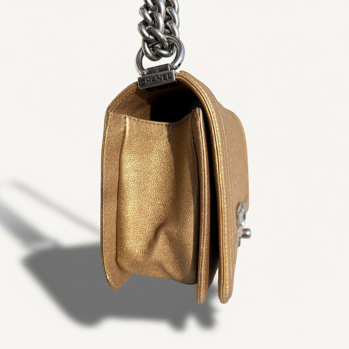 Chanel Boy Old Dark Gold Glitter Caviar Crossbody Bag