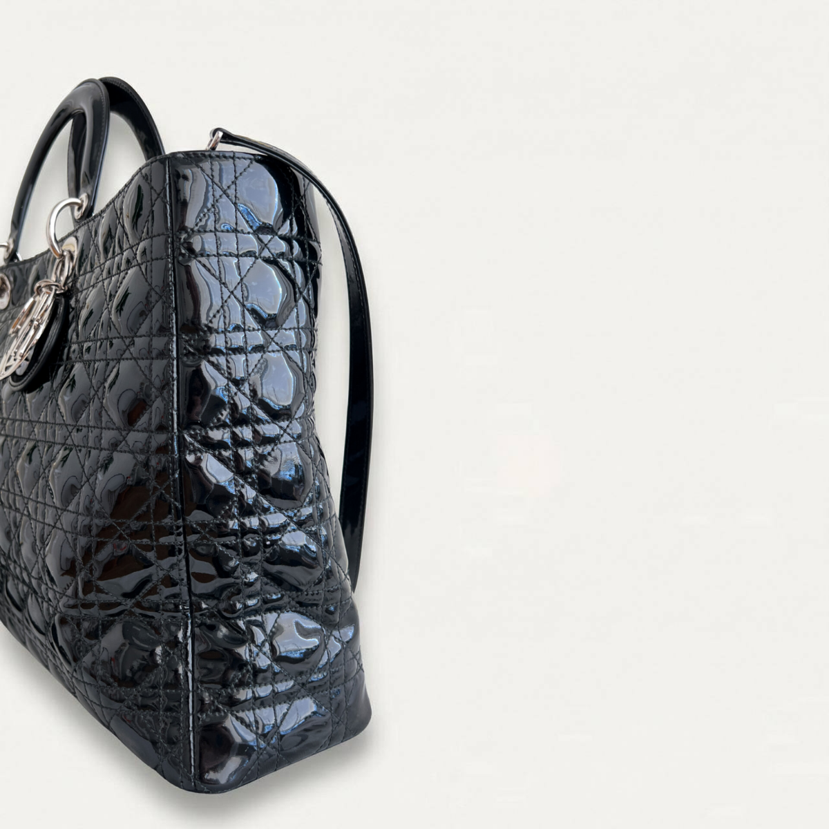 Sac cabas Christian Dior Cannage en cuir de veau noir XL avec porte-clés