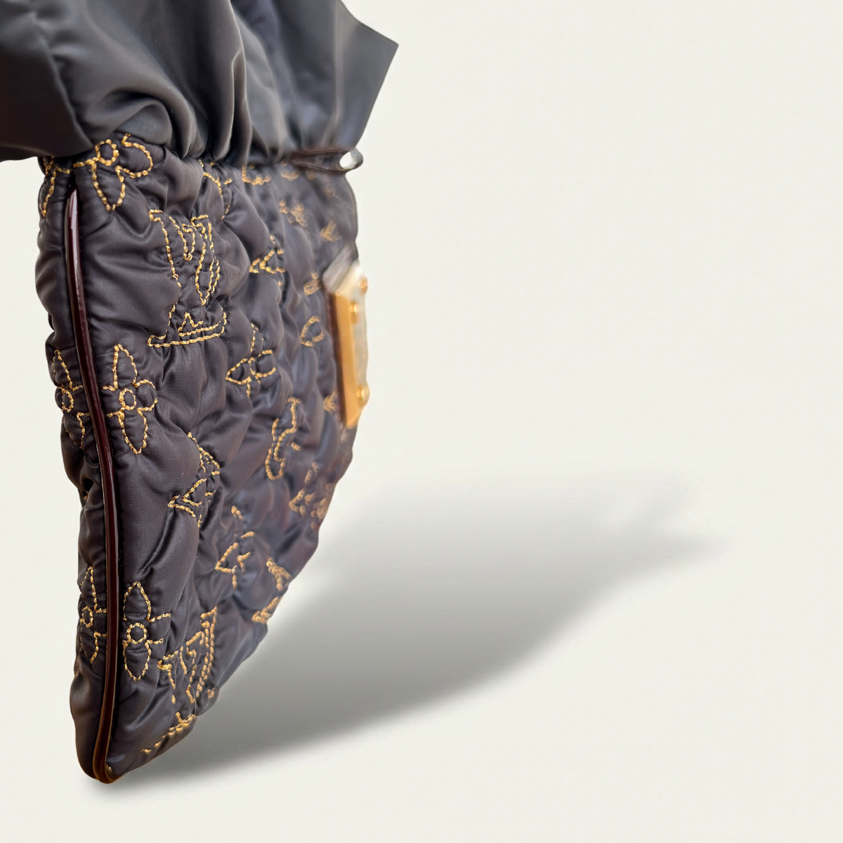 Louis Vuitton Devi MM Clutch Pochette Quilted Satin Monogram Bag