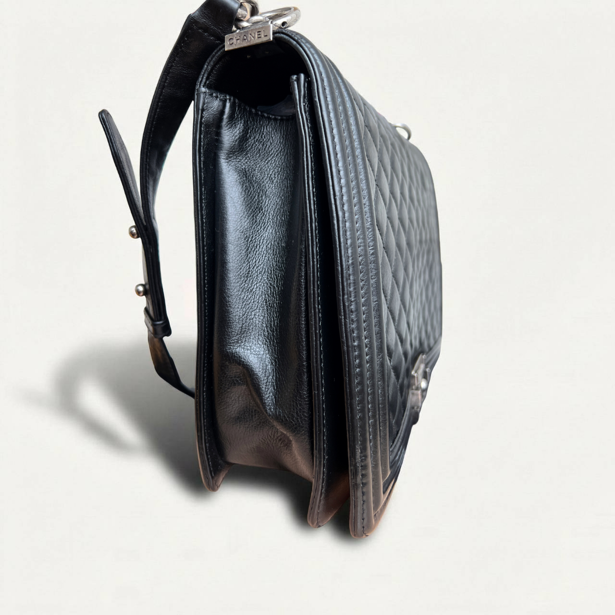 Chanel Boy Large Black Lambskin Leather Crossbody Bag