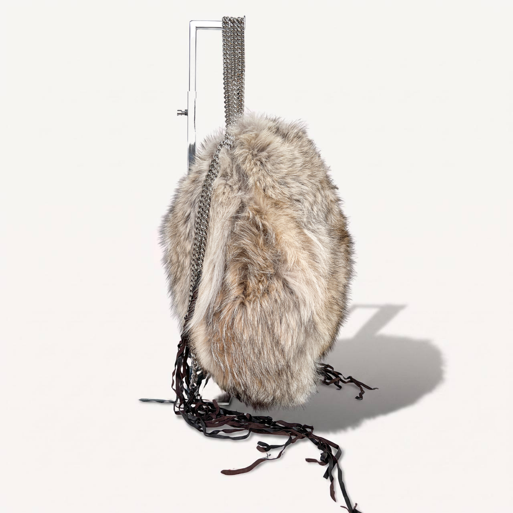 Authentic Christian Louboutin Marianna medium rider coyote fur chains shoulder handbag