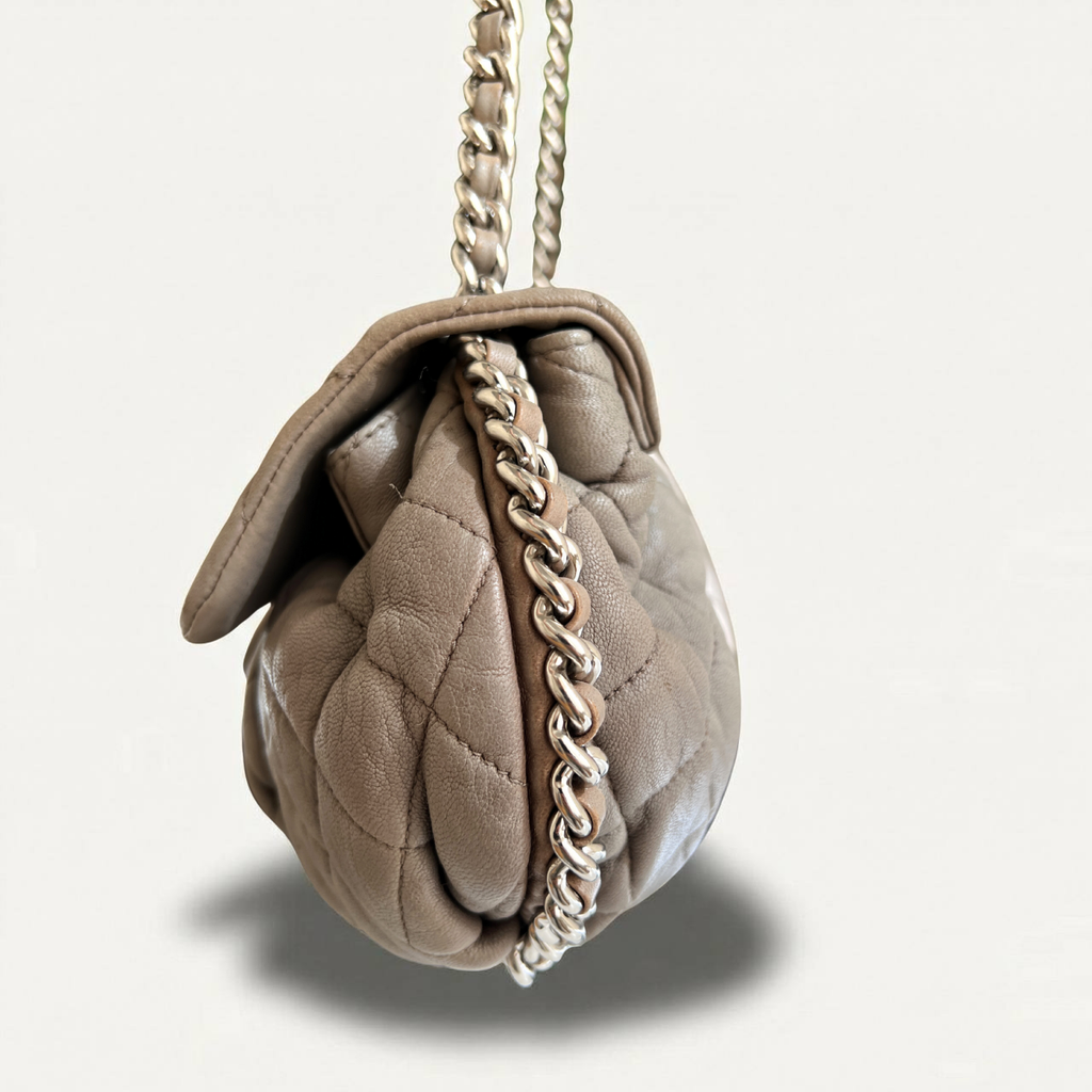 Chanel Quilted Large Chain Flap Taupe Crossbody Gray-Beige Clutch