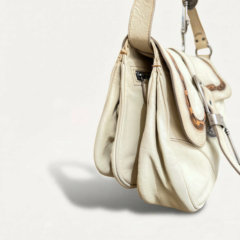 Christian Dior Rare Classic Gaucho Saddle Leather White Bag