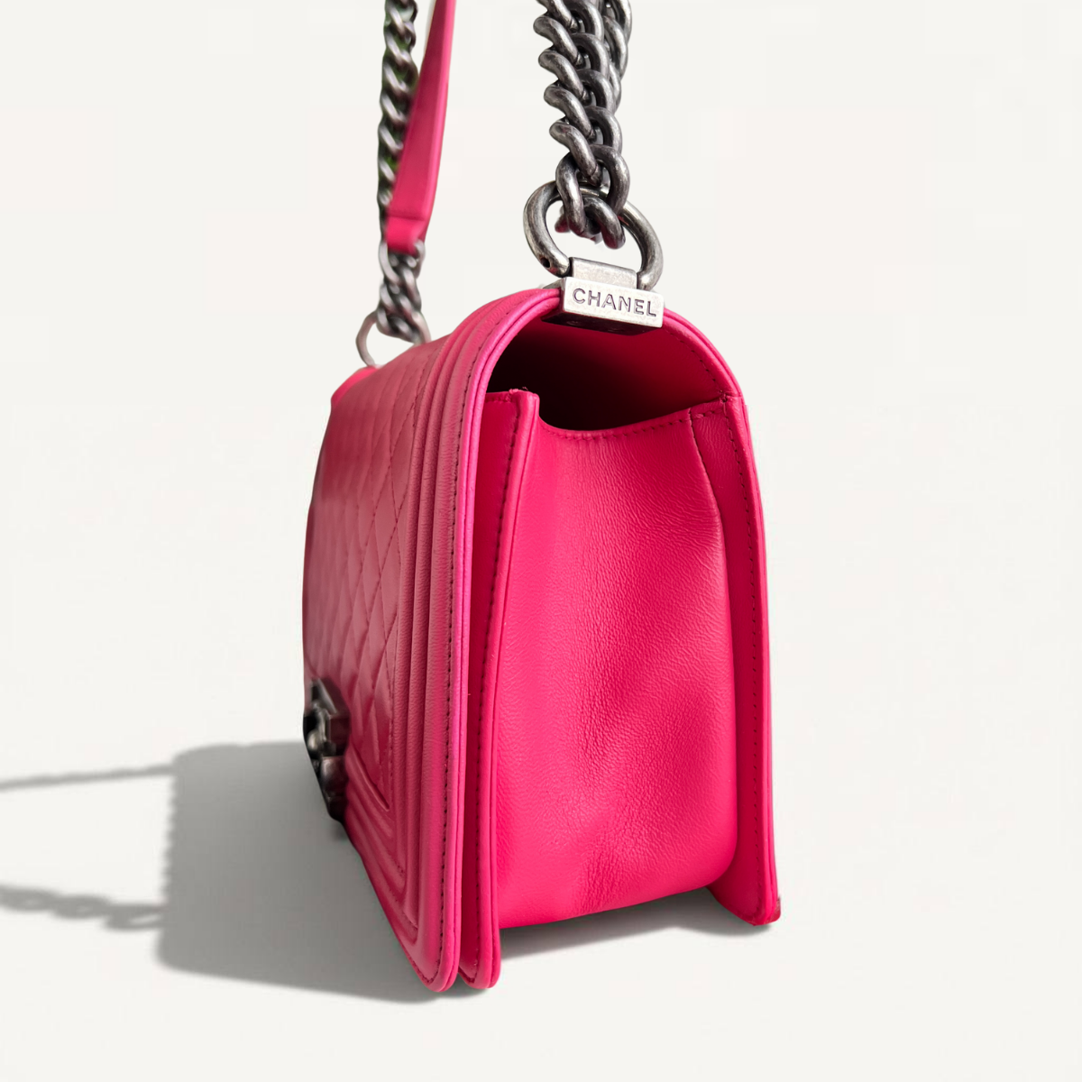 Chanel Old Boy Medium Red Lambskin Quilted Crossbody Bag