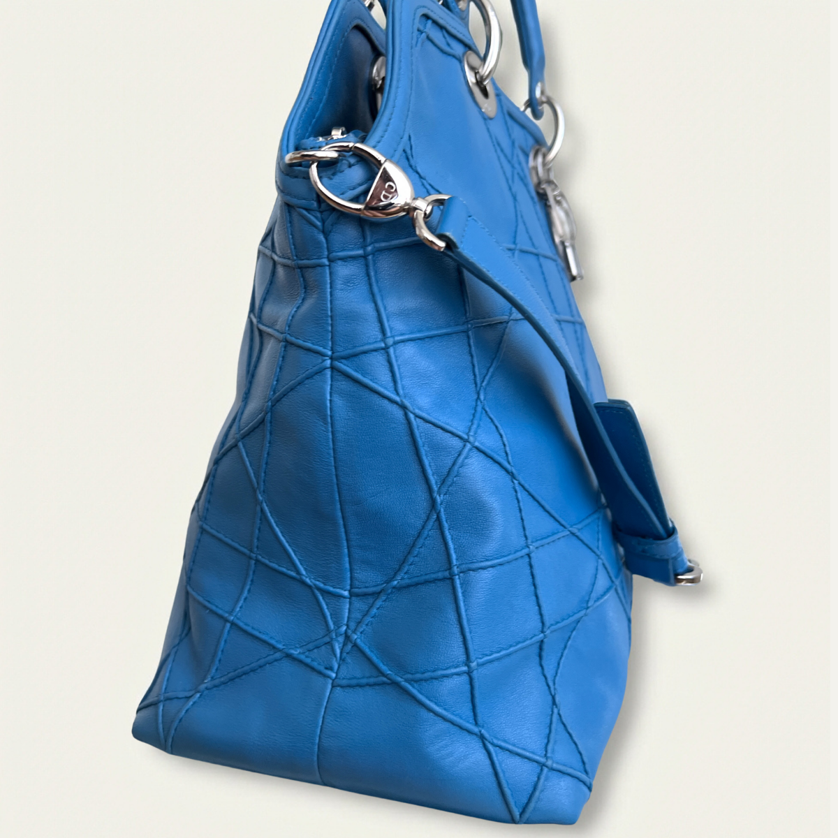 Christian Dior Cannage Granville Blue Leather Tote Shoulder Bag