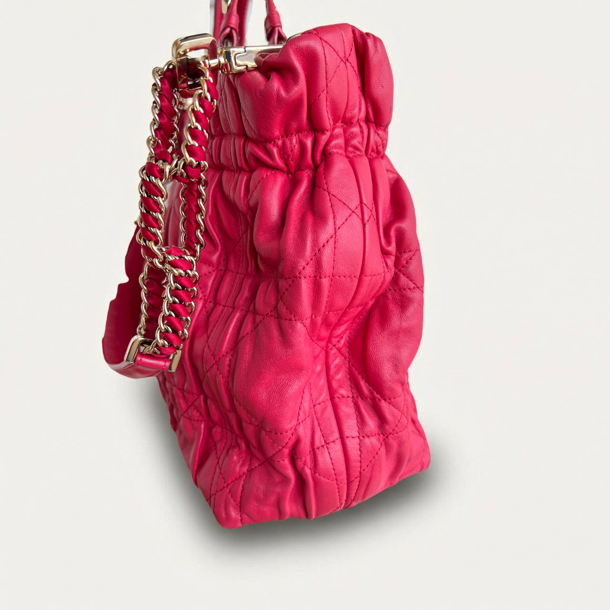 Christian Dior Red Delices Gaufre Cannage Soft Leather Quilted Bag