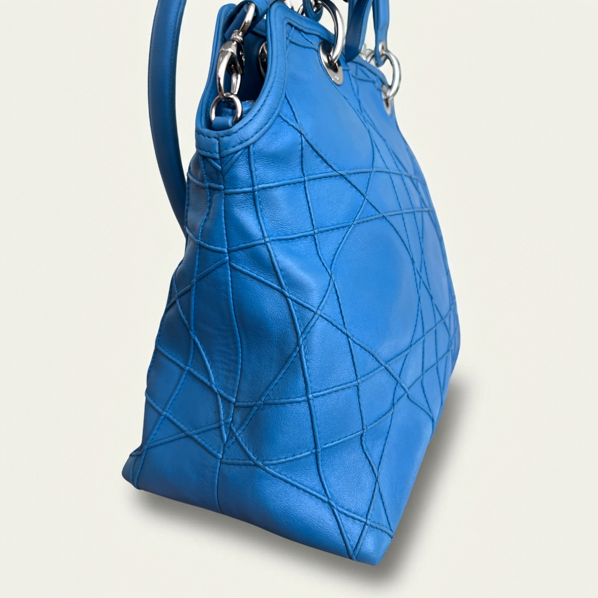 Christian Dior Cannage Granville Blue Leather Tote Shoulder Bag