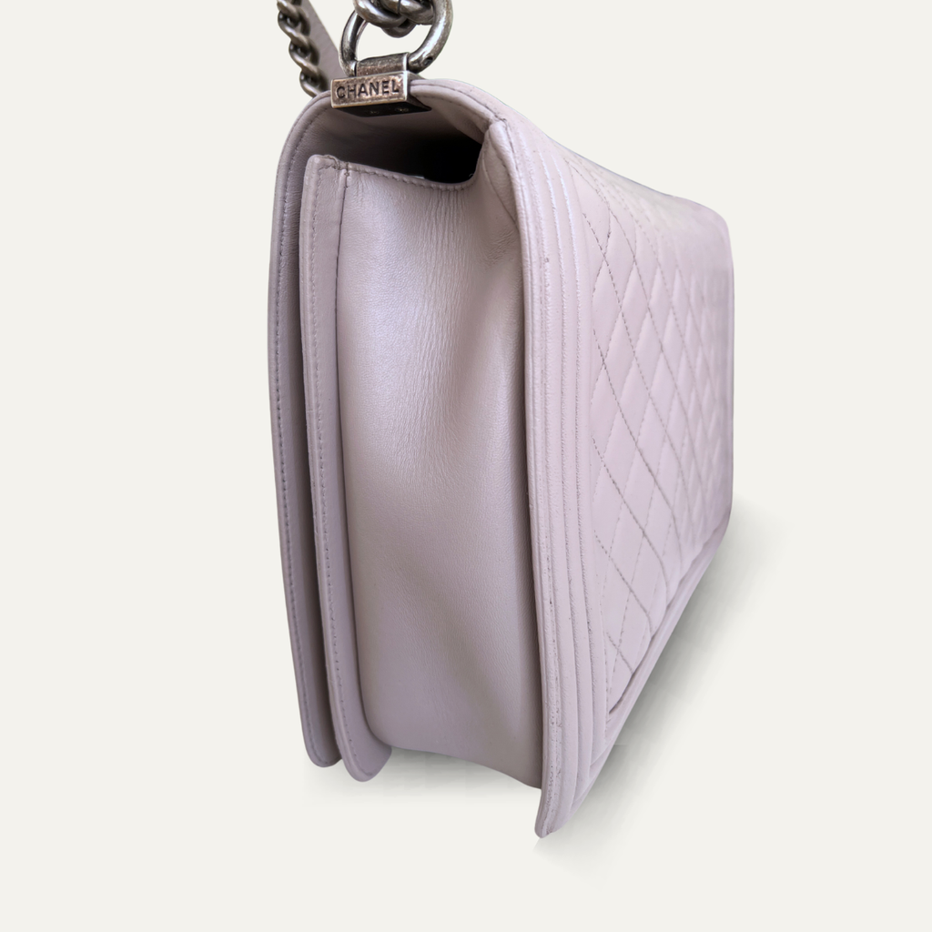 Chanel Boy New Medium Lambskin Grey Crossbody Bag