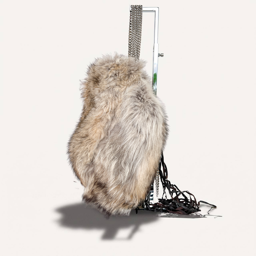 Authentic Christian Louboutin Marianna medium rider coyote fur chains shoulder handbag
