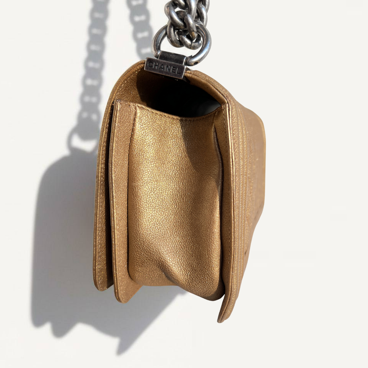 Chanel Boy Old Dark Gold Glitter Caviar Crossbody Bag