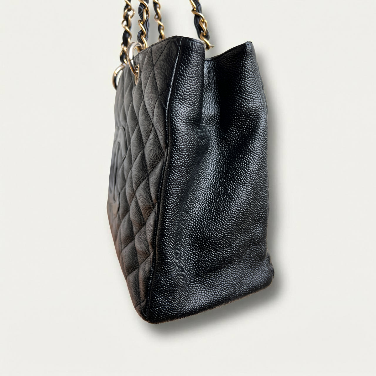 Chanel Black Quilted Caviar Leather CC Logo Grand Shopper Bag