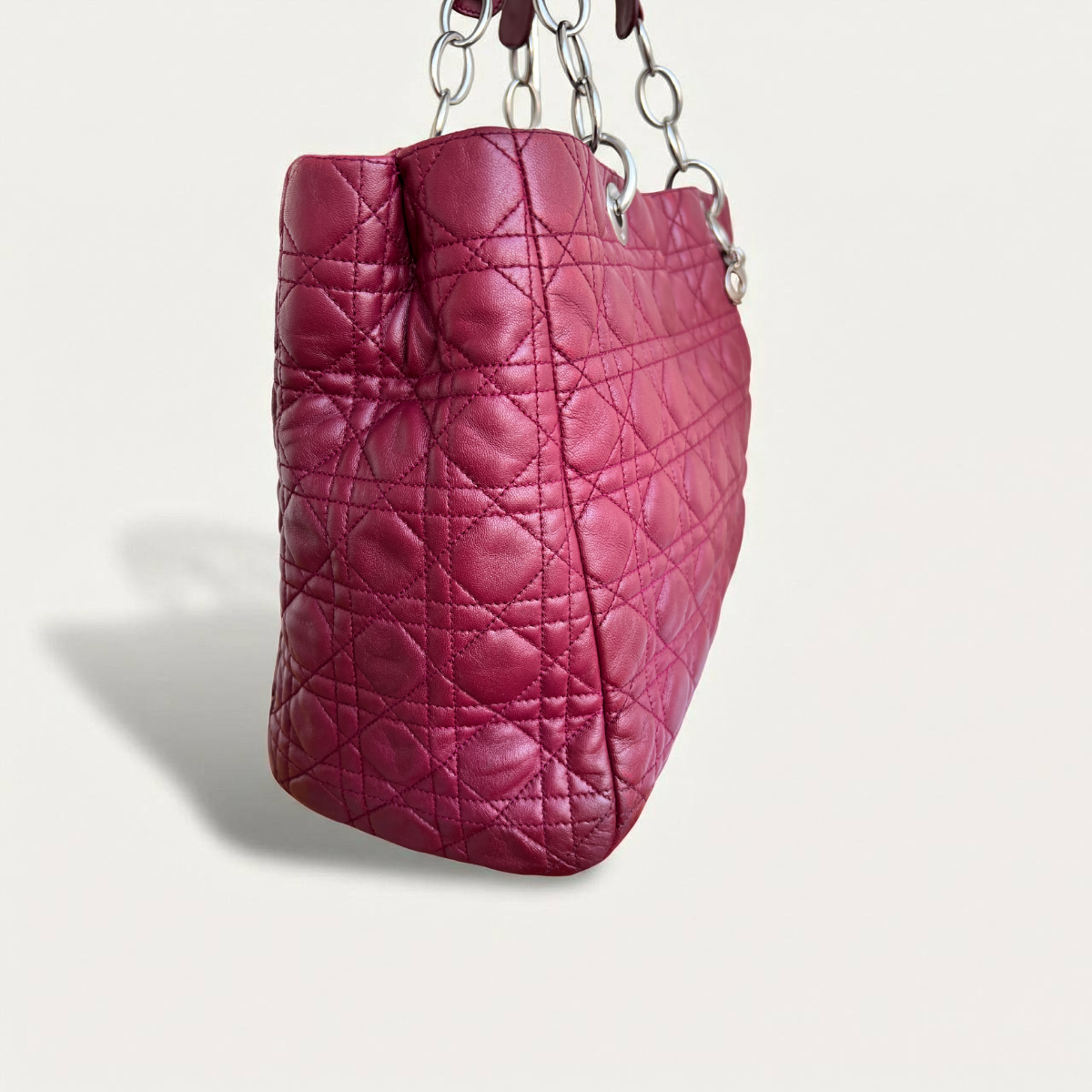 Dior Dark Red Soft Quilted Cannage Leather Shopping Tote