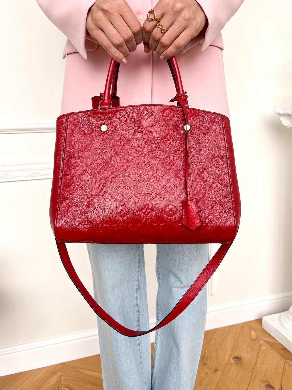 Authentic LV Montaigne MM Empreinte Monogram Red