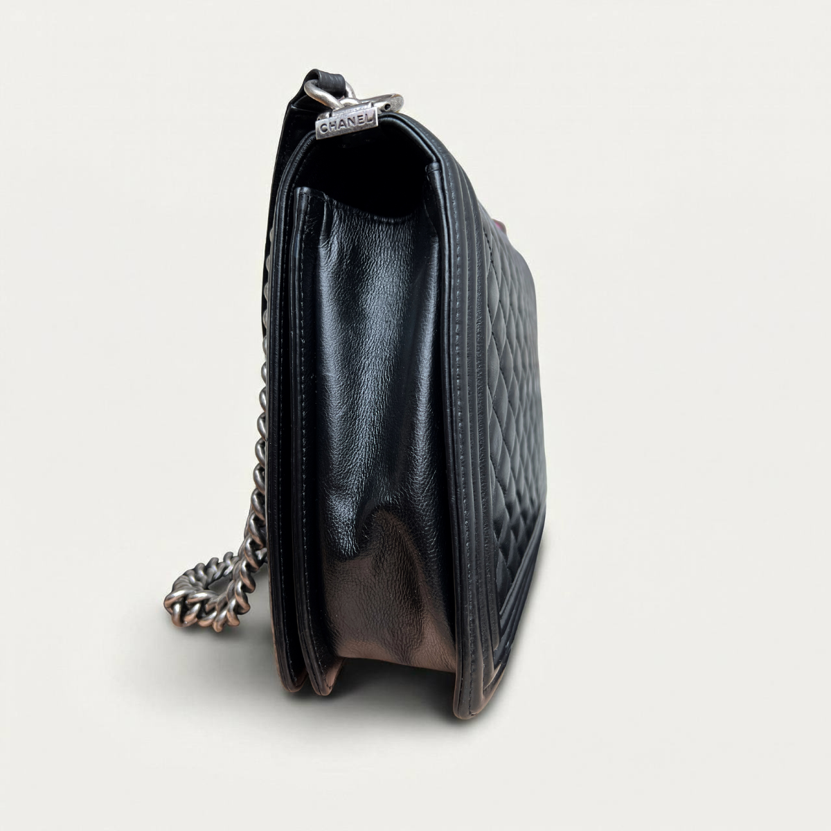 Chanel Boy Large Black Lambskin Leather Crossbody Bag