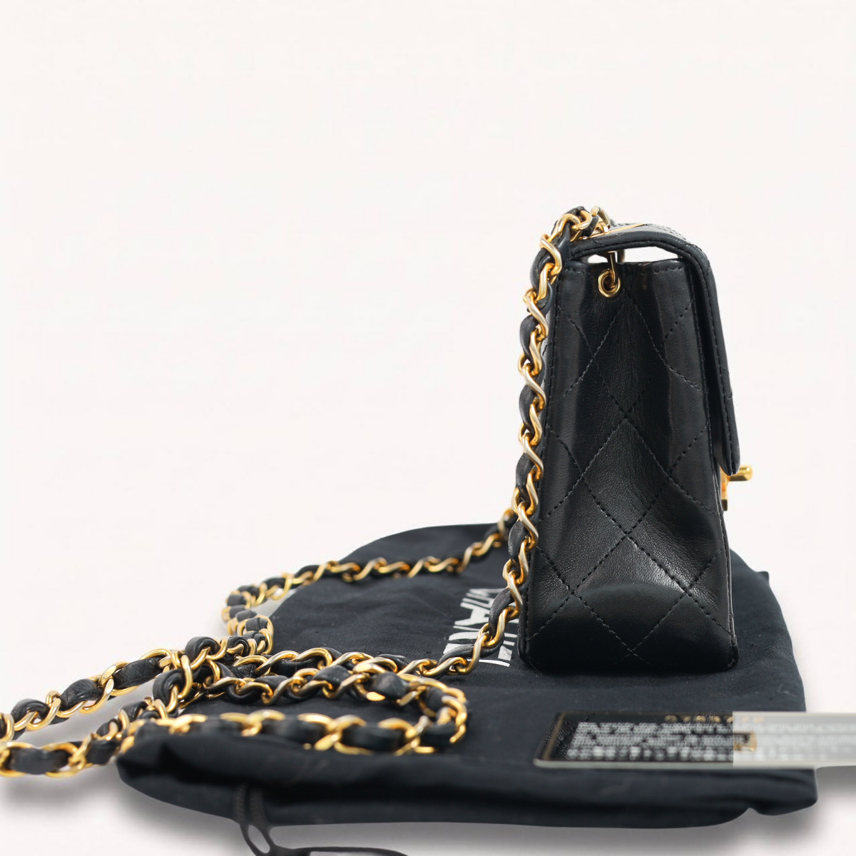 Authentic Chanel Mini square one flap Lambskin chain Shoulder Bag crossbody black