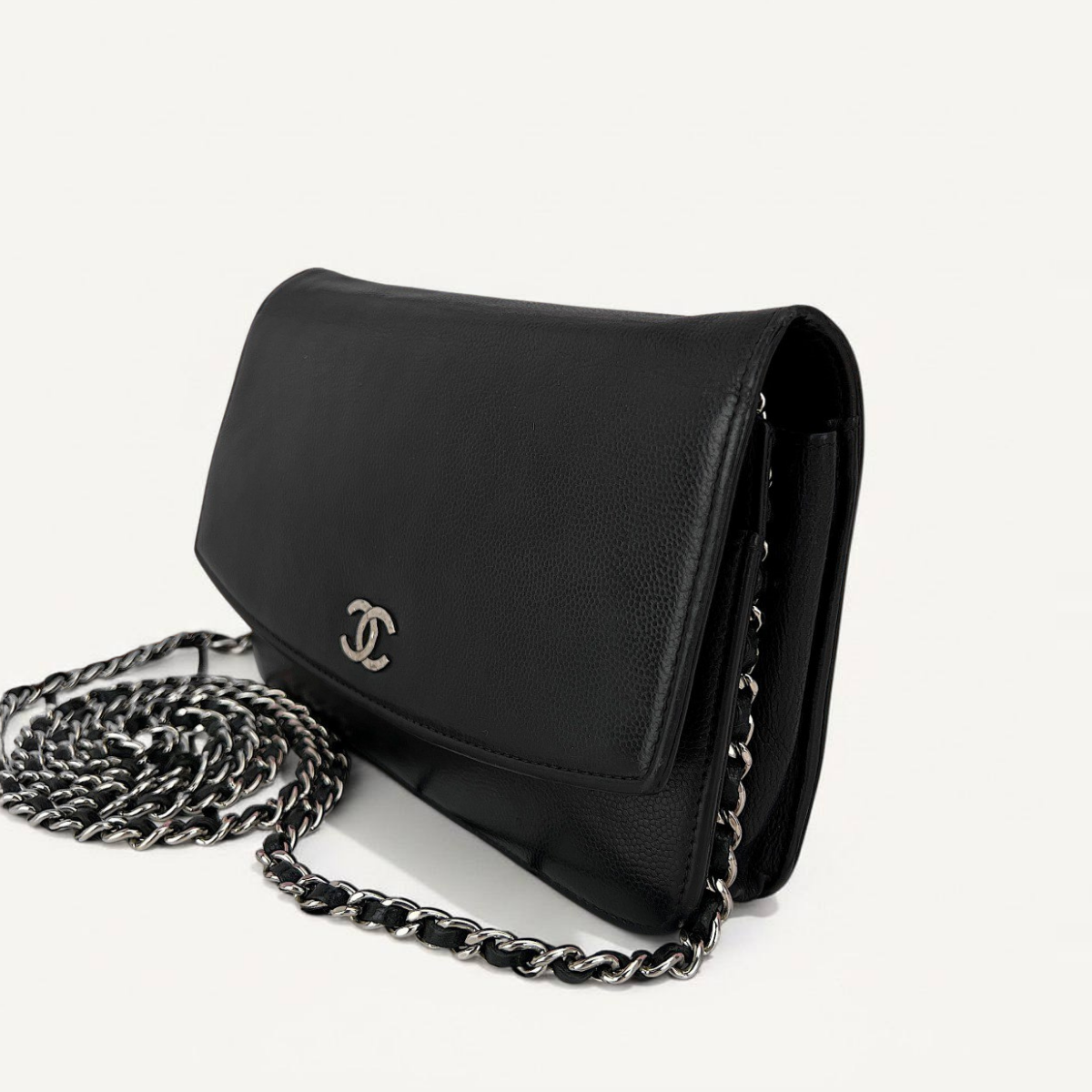 Chanel WOC Black Caviar Crossbody Silver HRW Small Bag