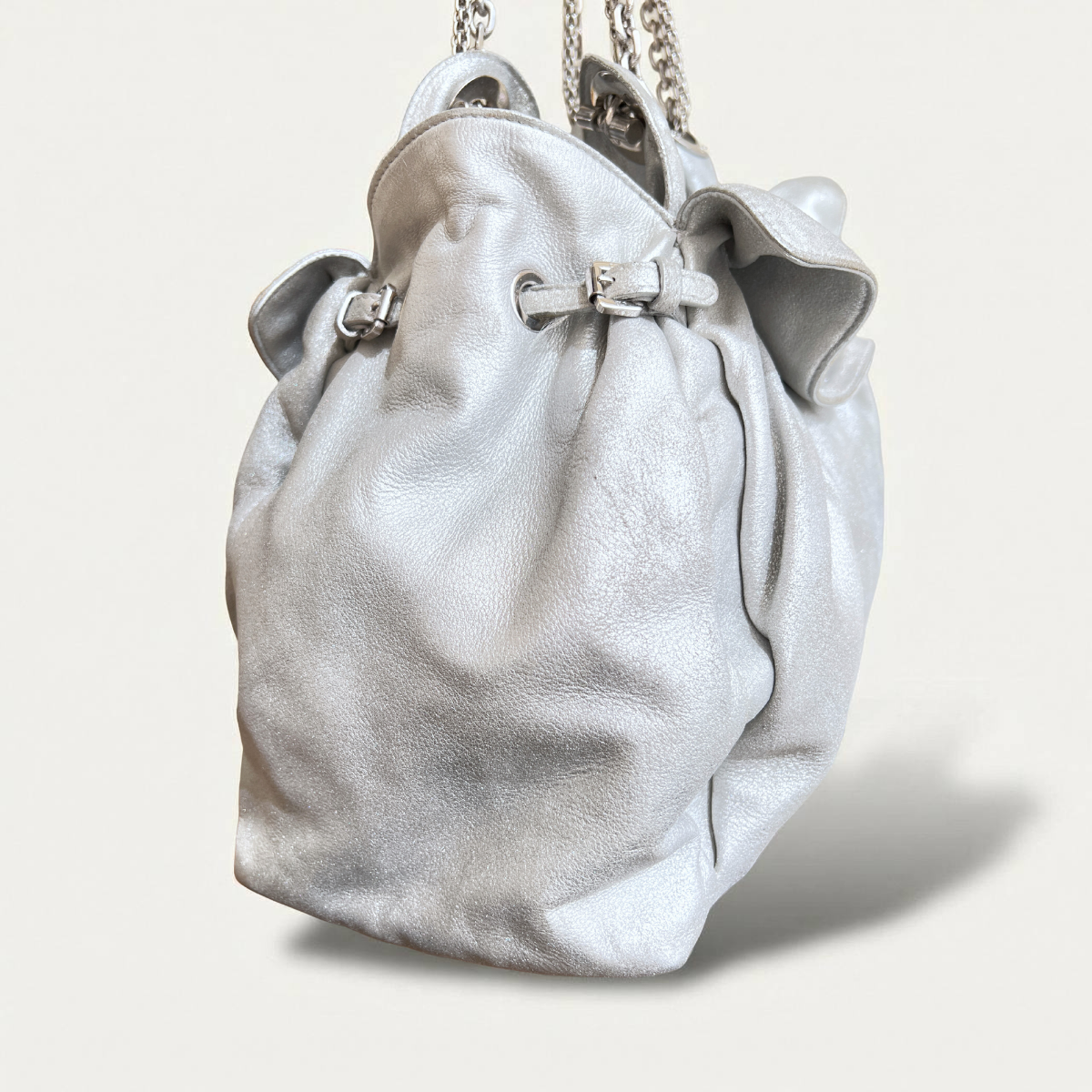 Christian Dior Le Trente Silver Leather Hobo Shoulder Bag