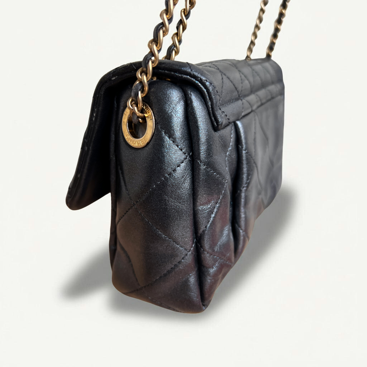 Chanel Crossbody Lambskin Black Clutch Model CC Front One Flap