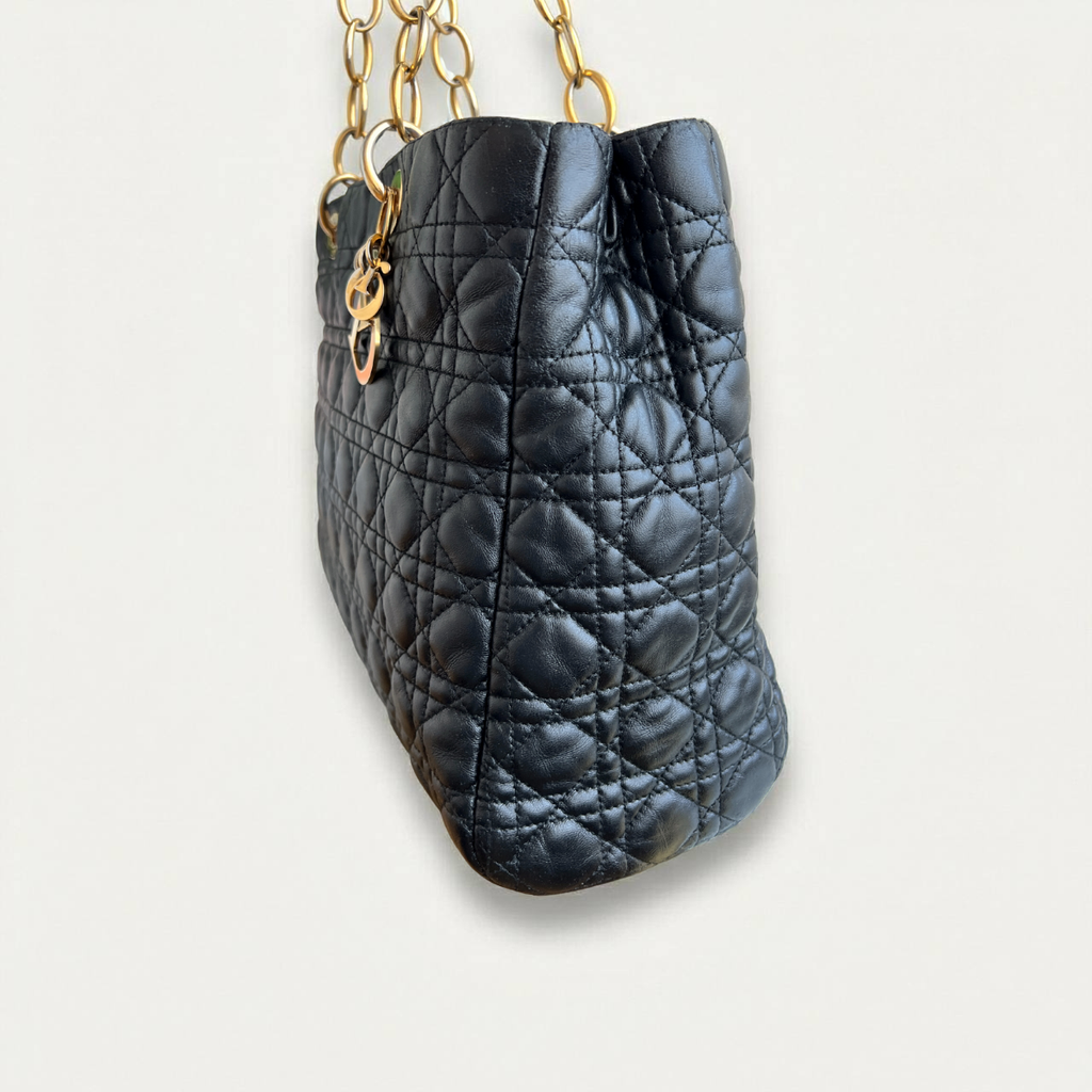 Christian Dior Tote Canage Black Quilted Leather Bag