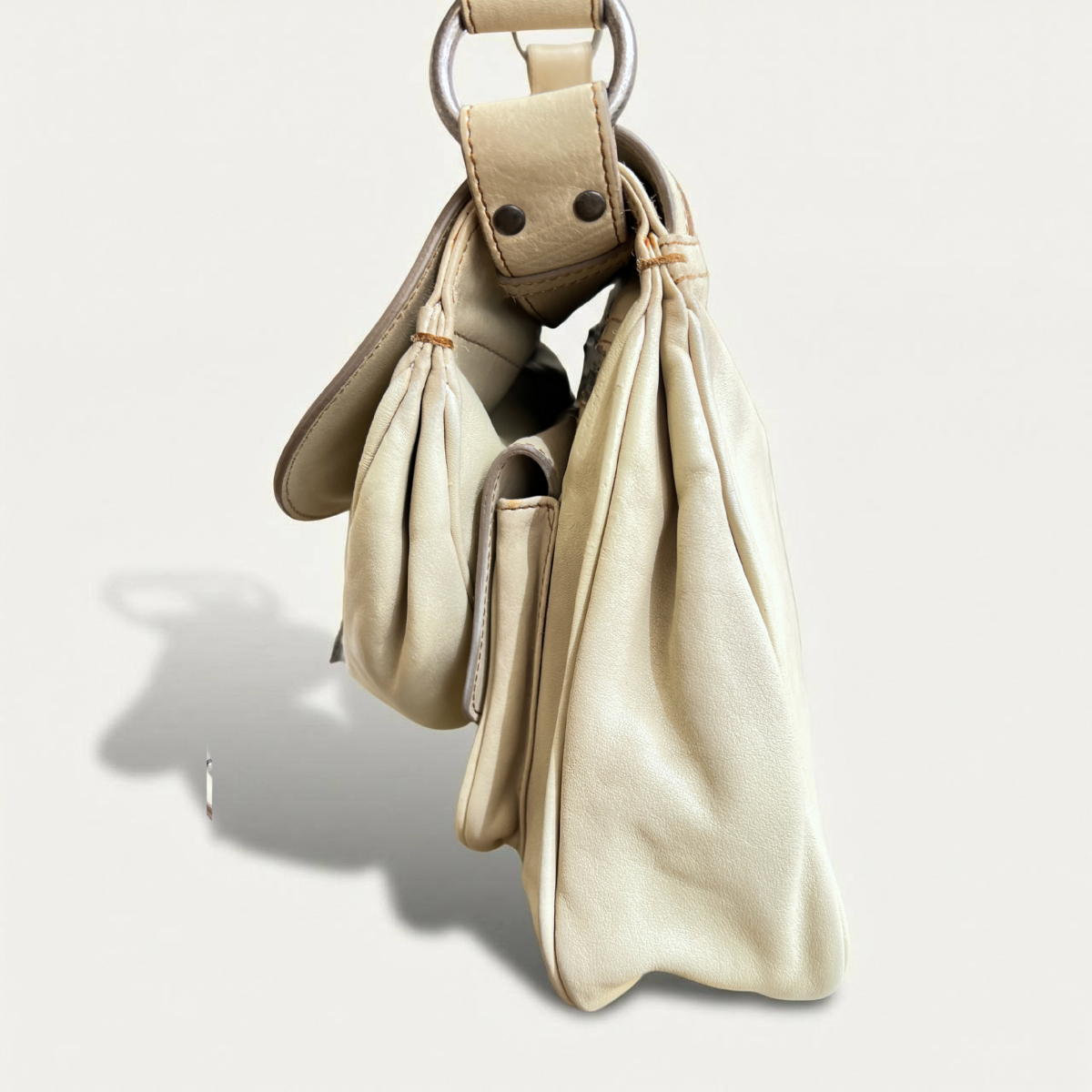 Christian Dior Rare Classic Gaucho Saddle Leather White Bag