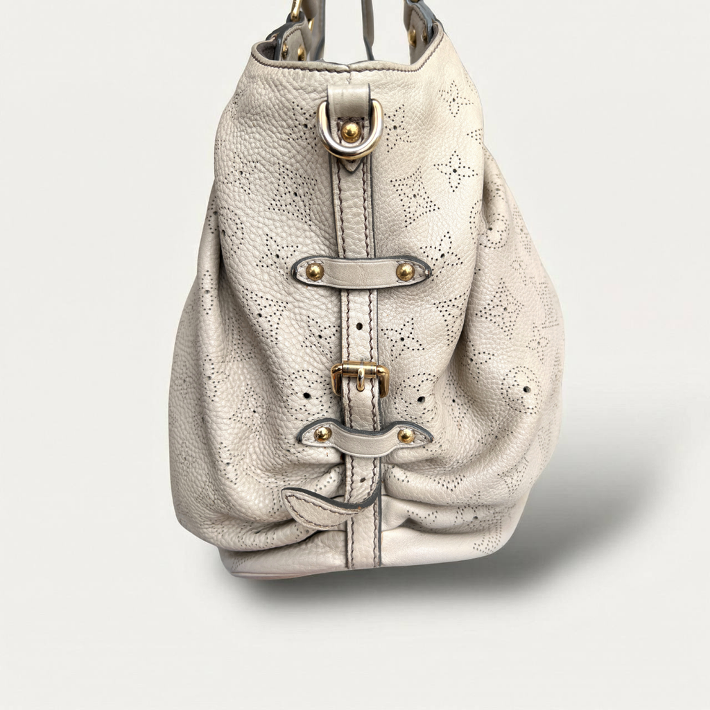 Louis Vuitton Mahina L Leather Beige Monogram Hobo Shoulder Bag
