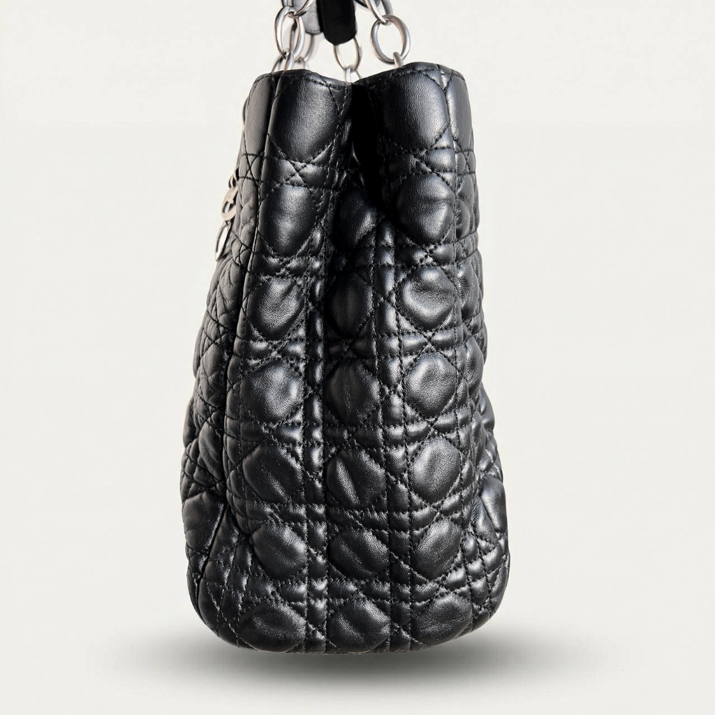 Christian Dior tote Cannage Black Quilted Leather Shopper Bag