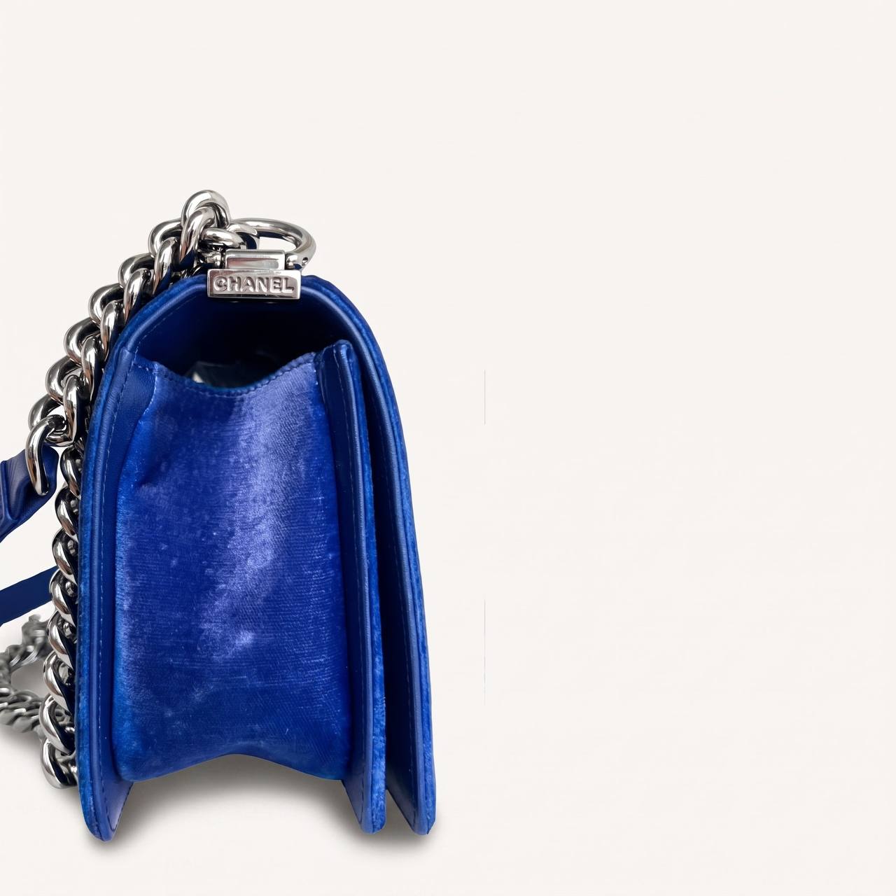 Authentic Chanel Old Boy velvet blue crossbody