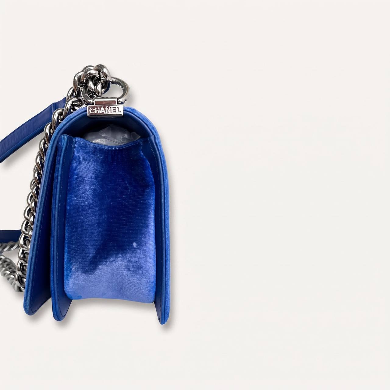 Authentic Chanel Old Boy velvet blue crossbody