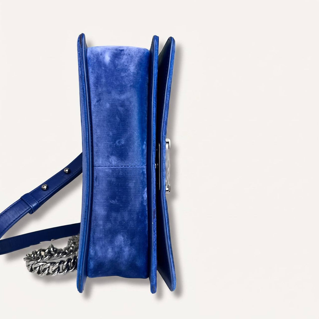 Authentic Chanel Old Boy velvet blue crossbody