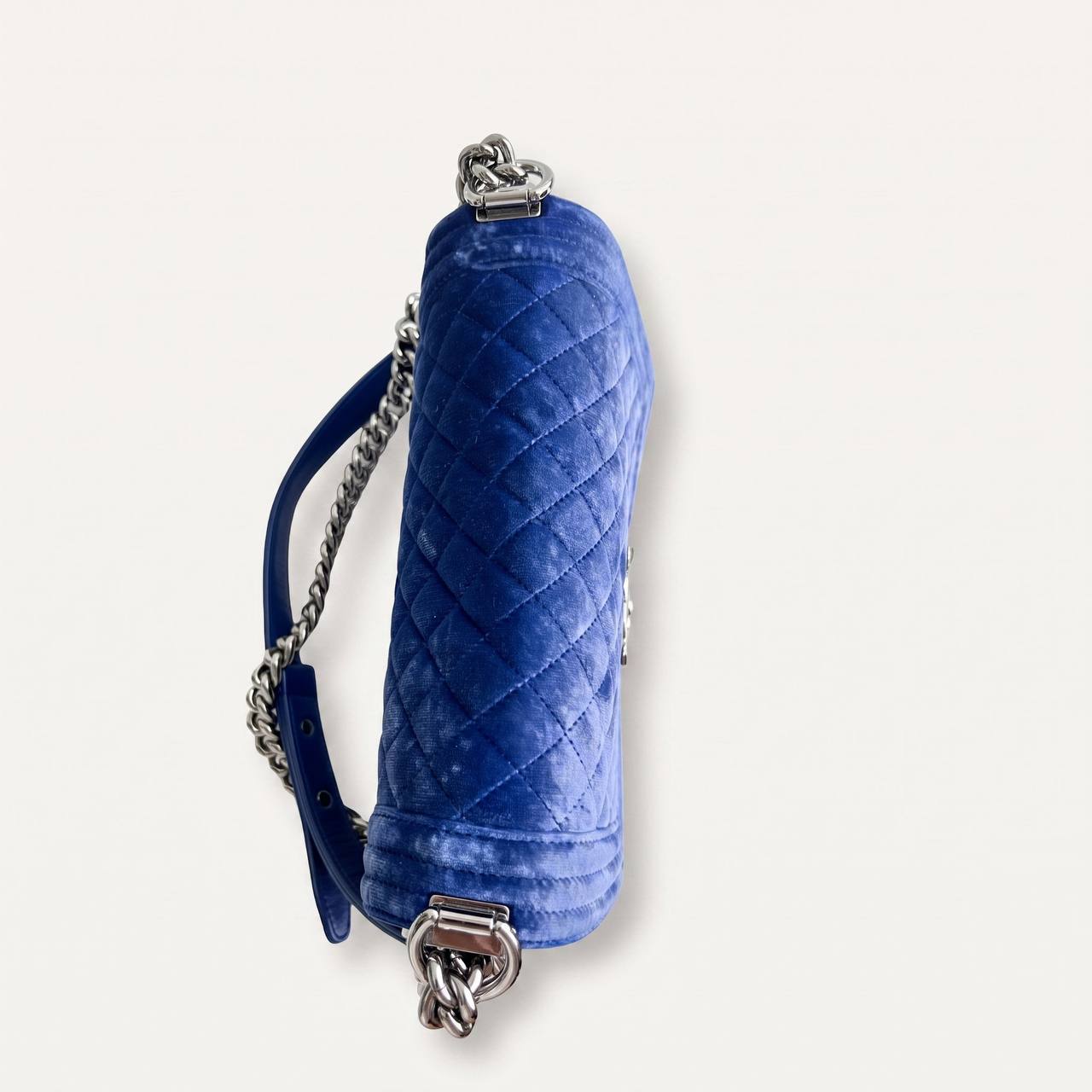 Authentic Chanel Old Boy velvet blue crossbody