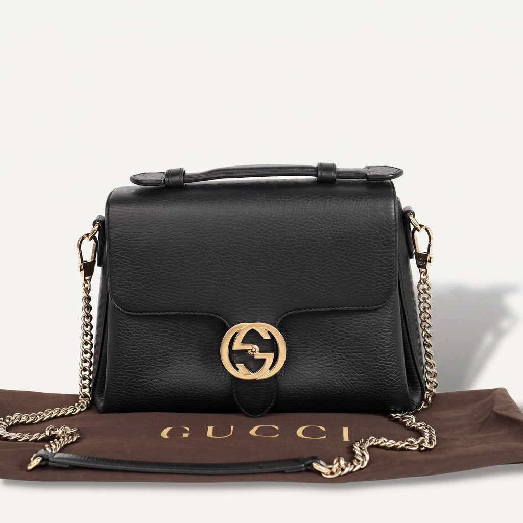 Authentic Gucci Black Leather Interlocking G Crossbody