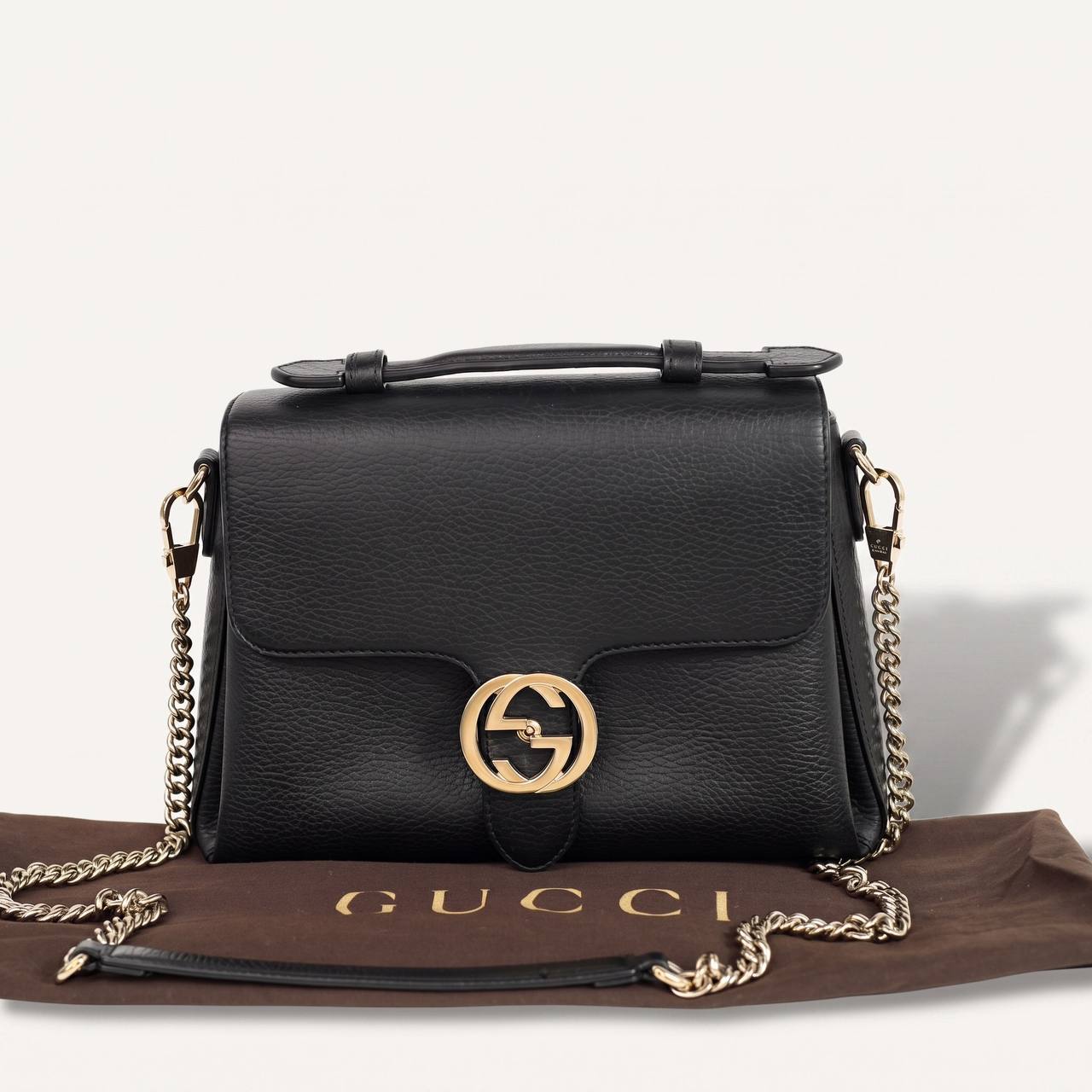 Authentic Gucci Black Leather Interlocking G Crossbody