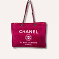 Authentic Chanel Deauville tote red in Cotton Shoulder handbag