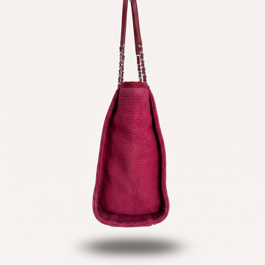 Authentic Chanel Deauville tote red in Cotton Shoulder handbag
