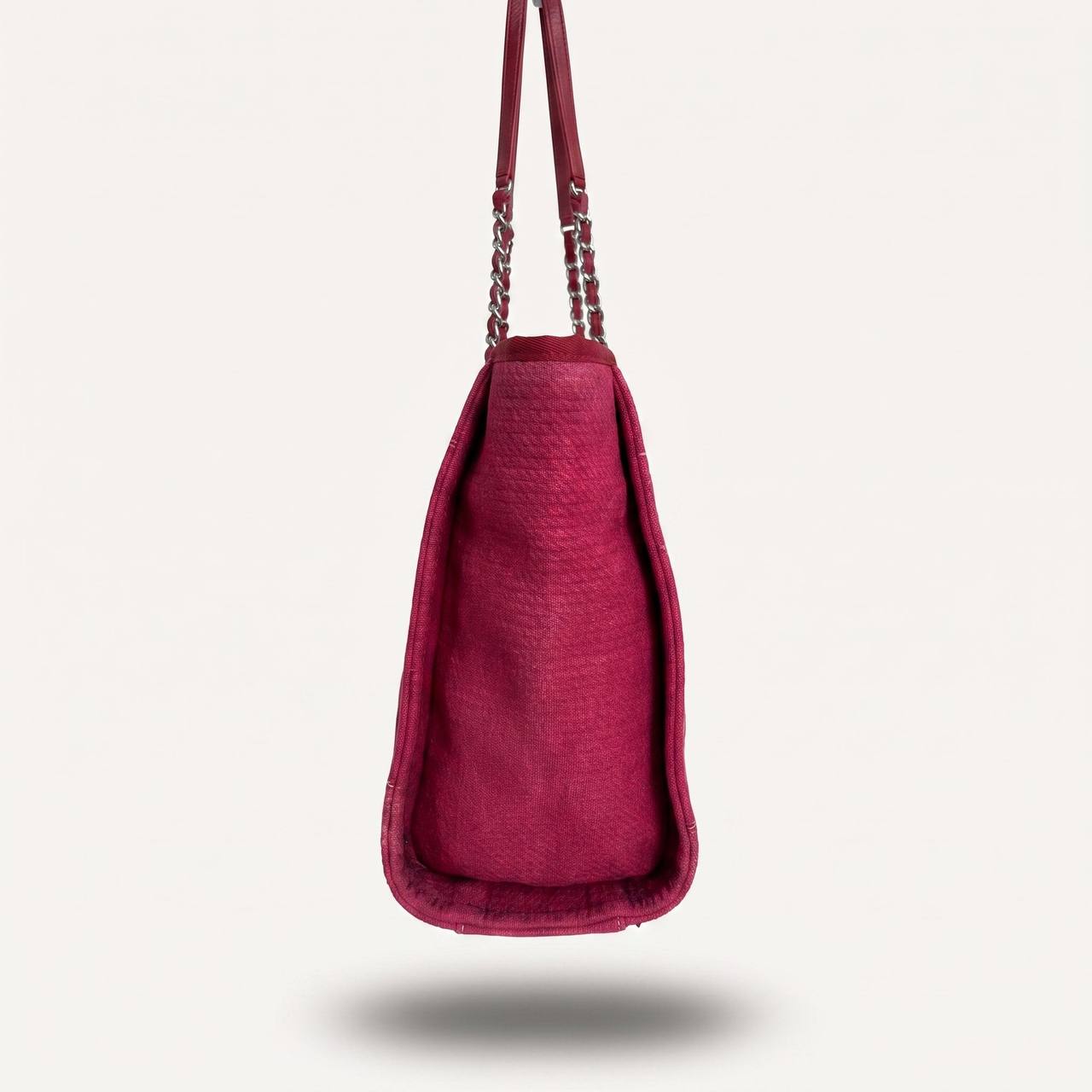 Authentic Chanel Deauville tote red in Cotton Shoulder handbag