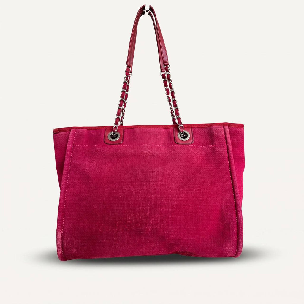 Authentic Chanel Deauville tote red in Cotton Shoulder handbag