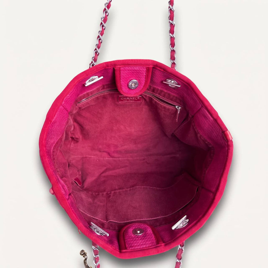 Authentic Chanel Deauville tote red in Cotton Shoulder handbag